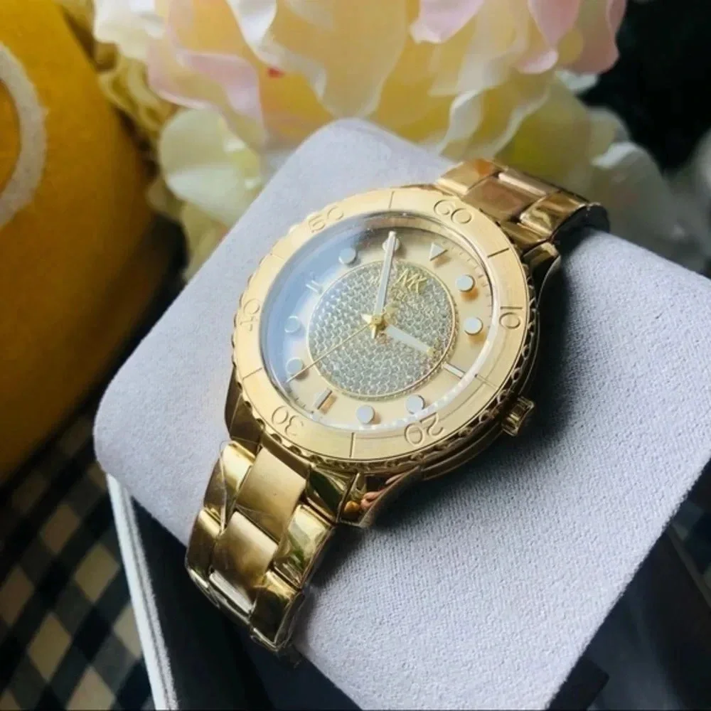 Michael Kors Gold Pave Dial Stainless Steel Watch Quartz NWT